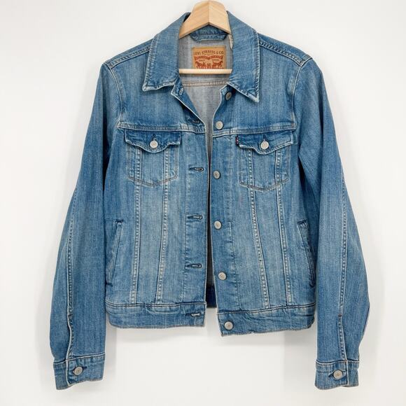 Levi’s OOAK Hand Painted Trucker Jean Jacket Womens Medium Denim Cherry Bomb - Picture 2 of 13